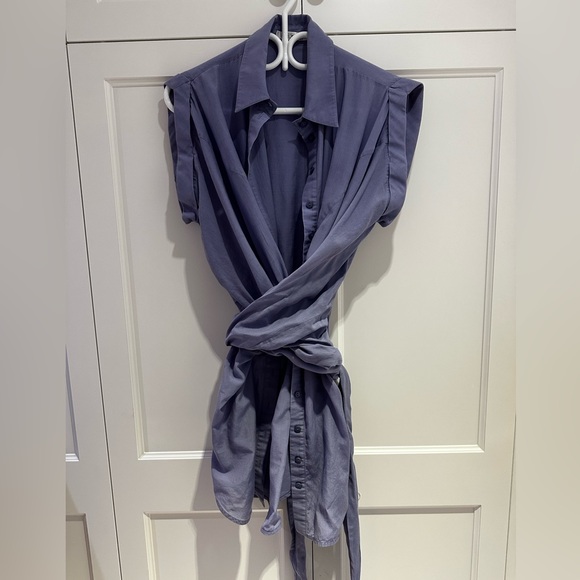 Italian linen blue wrap dress size 6 - Picture 1 of 2